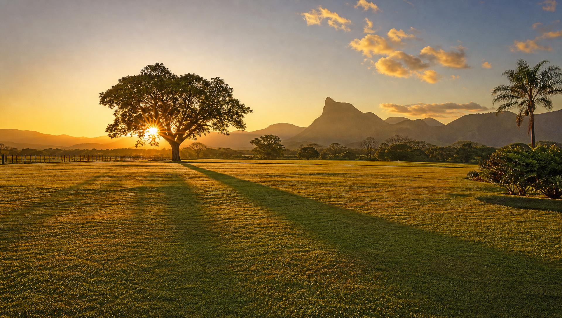 Terreno limpo e bem cuidado ao pôr do sol